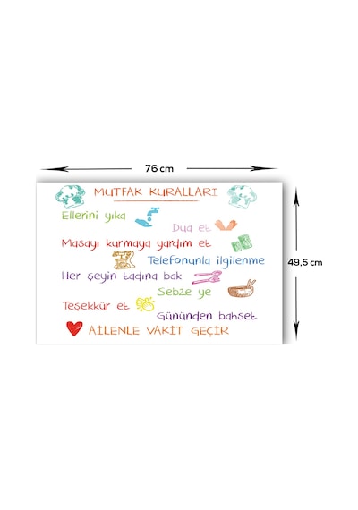 Decorita Renkli Mutfak Kuralları  Cam Ocak Arkası Beyaz 49,5x76cm