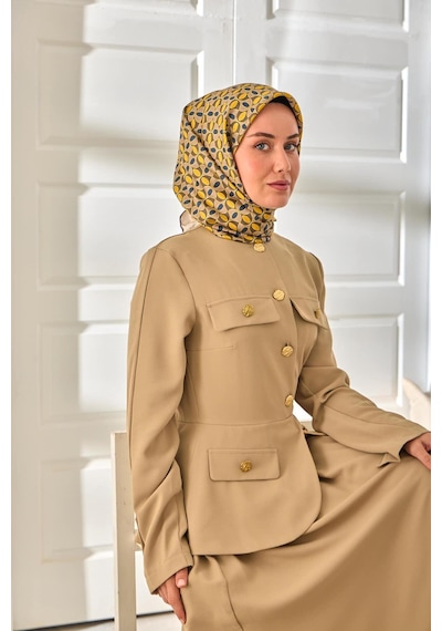 Silk Home Twill İpek Eşarp 11481-27 Vizon, Mavi, Sarı, Yeşil, Koyu Vizon