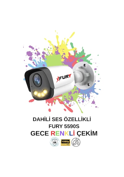 Fury 8 Li Sesli Gece Renkli Görüş Güvenlik Kamerası Su Geçirmez Güvenlik Kamerası Seti 5590s 1tb