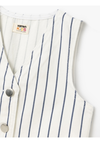 Koton Pamuklu Düğme Detaylı V Yaka Çizgili Yelek Lacivert Çizgili 5skg20018ad 7s2 Lacivert