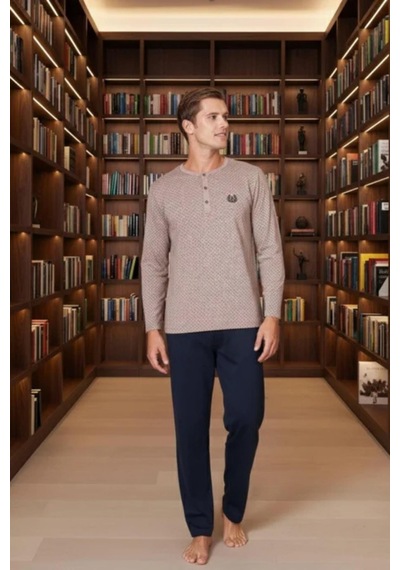 Gd Goldoremi Premium Erkek Pamuklu Uzun Kollu Regular Rahat Kalıp Pijama Takım Gri
