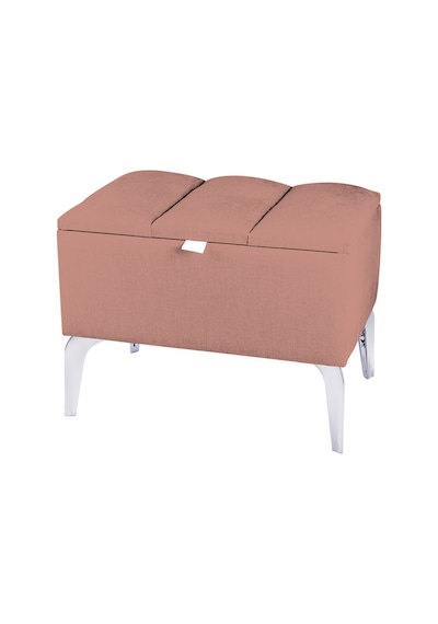 Vetra Mini Royal Pudra Kumaş Sandıklı Dekoratif Puf&bench-dilimli Model-gümüş Ayak-modern Puf
