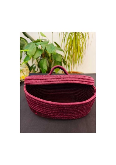 Hasır Jüt Sepet Oval Kapaklı Organizer Düzenleyici 30x20x10 Cm Erik Erik