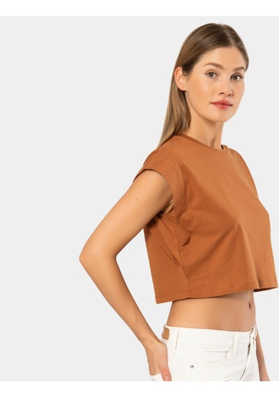 Türen Kadın Vatka Görünümlü Crop T-shirt 3402/tarçın 001