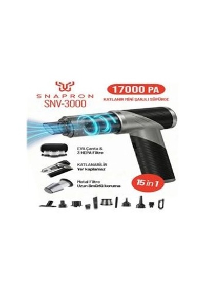Snapron Snv-3000 17000pa 2000mah 15in1 Güçlü Vakum Ve Üflemeli Şarjlı Katlanabilir Araç Süpürgesi