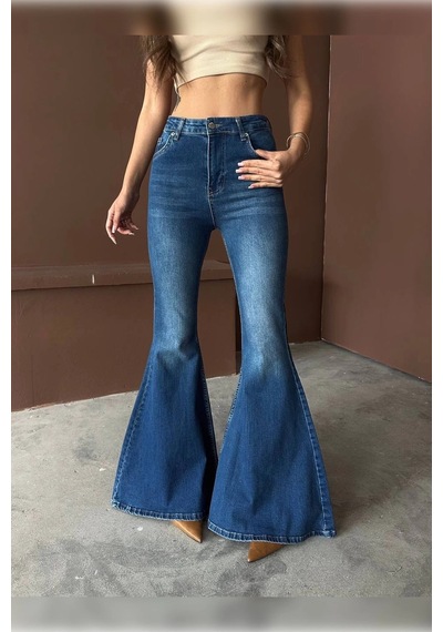 Extra Geniş Paça Yüksek Bel Likralı İspanyol Jeans Çok Renkli Extra Geniş Paça Yüksek Bel Likralı İspanyol Jeans Çok Renkli