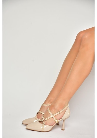 Fox Shoess518203308 Ten Rugan İnce Topuklu Kadın Ayakkabı Ten Rengi