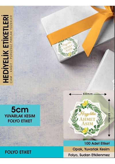 Limon Çiçekli Çelenk Modeli Ürünlerinize Özel 5 CM - 100 Adet Folyo Etiket Renkli