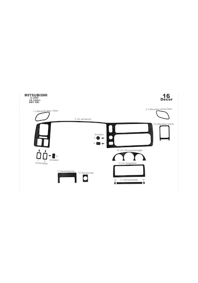 Mitsubishi L200 Torpido Kaplama 1996-2007 16 Parça Siyah Karbon