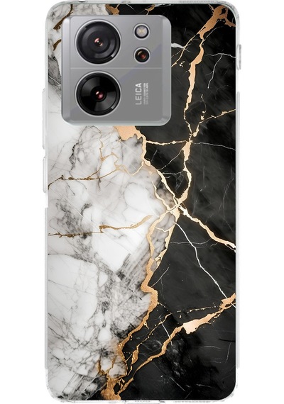 Xiaomi Mi 13t - 13t Pro Uyumlu Siyah Beyaz Mermer Baskılı Silikon Kılıf Renkli
