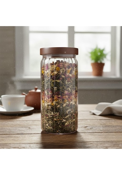 Ayrex Deconox Akasya Kapaklı Çizgili Cam Kavanoz 1000ml /1 Litre / Hava Geçirmez, Modern Fitilli Tasarım Gıda Sak Diğer