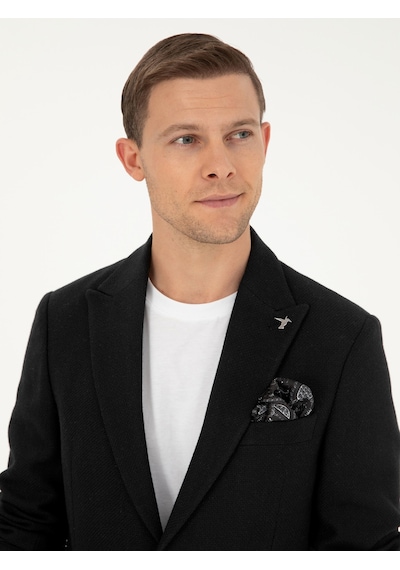 Cacharel Siyah Slim Fit Yün Karışımlı Blazer Ceket
