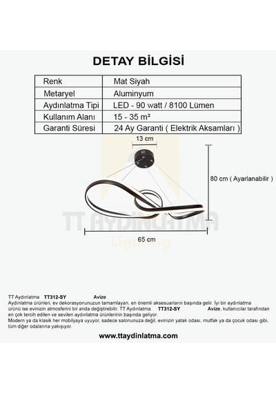 Tt312-Sy Tt Aydınlatma Papyon Modeli Mat Siyah 2 Renk Modüllü Led