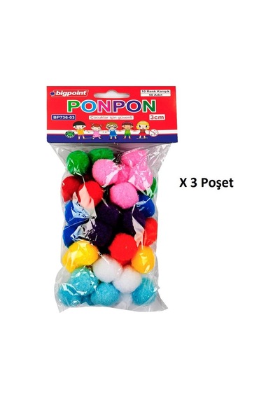 Bigpoint Ponpon 3 Cm 10 Renk / 50'li Poşet X 3 Poşet