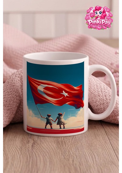 23 Nisan Özel Al Sancak Altında Çocuk Kupa Beyaz