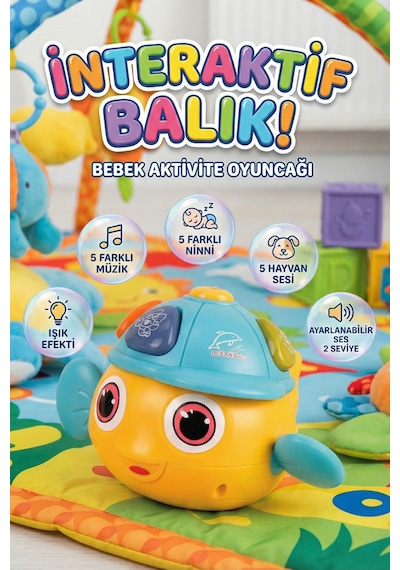 Mini Balık Bebek Aktivite Oyuncağı - Ninni Çalan Ses Efektli, Aydınlatmalı Öğretici Yenidoğan Aksesuarı 3 Ay+