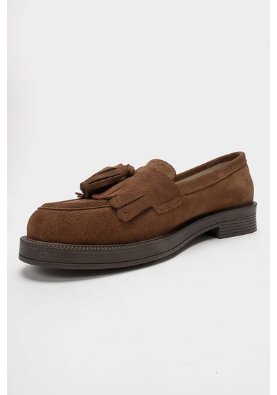 Luvishoes Luvi Shoes Milina Toprak Süet Püsküllü Hakiki Deri Kadın Loafer Ayakkabı Toprak