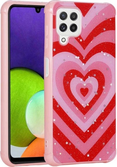Galaxy M32 Kılıf Simli Desenli Kamera Korumalı Parlak Zore Popy Kapak Kalp