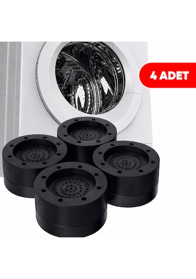 Tineke Beyaz Eşya Ayağı Çamaşır Makinesi Mobilya Titreşim Önleyici Kaydırmaz 8.5 Cm Yükseltici 4 Lü Siyah Siyah