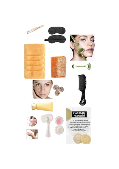 1o'lu Yüz Göz Rahatlatıcı Yoga Gerdirme Sıkılaştırma Set Yeşim Taşı Gözenek Temizleme Peeling Fırça
