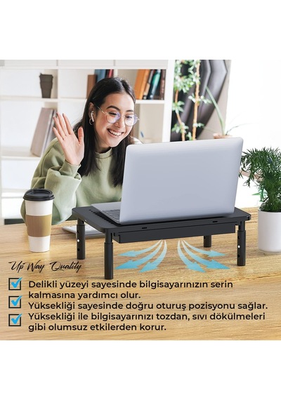 Upway Çekmeceli Metal Laptop & Monitör Standı - Yükseklik Ayarlı 20 Kg Kapasiteli