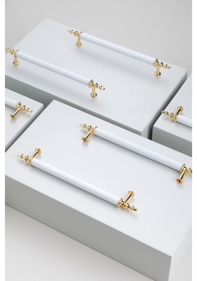 Tuana Rustik Alüminyum Metal Lüks Modern Mobilya Çekmece Mutfak Dolabı Kulpu Beyaz-altın 224mm Beyaz-altın