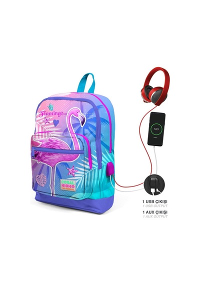 Coral High Kids Flamingo Desenli  Lavanta Pembe Usb'li 2'li Okul Çanta Seti Goset0223805