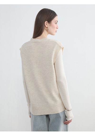 Lcw Modest Ekru Baklava Desenli Oversize Kadın Triko Süveter