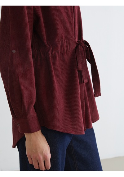 Lcwaıkıkı Classic Bordo Beli Kuşaklı Kadın Kadife Gömlek Tunik