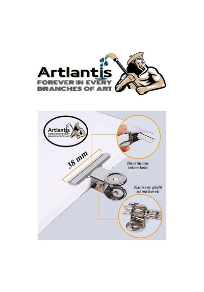 Artlantis Yaylı Askılı Maşa Klips 38 MM 12 Adet Metal Beyaz Kıskaç