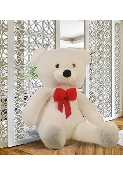 Sole Yeni Yıla Özel:elinde Baskılı Kalbi İle Papyonlu Peluş Ayı-140 Cm Beyaz
