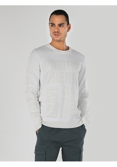 Colin's Regular Fit Bisiklet Yaka Yazı Baskılı Beyaz Erkek Kazak CL1062328_Q1.V1_WHT