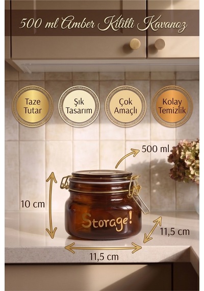 500 Ml Kilitli Amber Cam Kavanoz Contalı Kapaklı Kalın Cam Saklama Kavanozu Paslanmaz Çelik Mandallı Hava Geçirmez Baharat, Kahve Ve Bakliyat Kavanozu Kahverengi Kahverengi