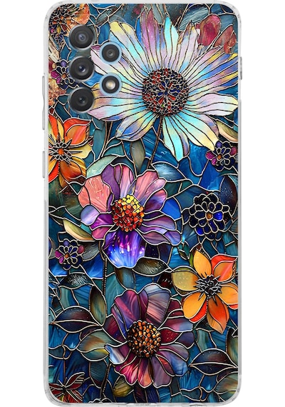 Printify Samsung Galaxy A23 İle Uyumlu Vitray Mücevher Flora Tasarımlı Şeffaf Silikon Kılıf Şeffaf