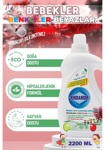 % 100 Doğal Bitkisel Bebek Sıvı Çamaşır Deterjanı Organik Nioli Yağlı 2200 ML