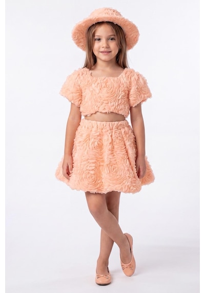Mnk Baby & Kids Rosemu Kız Çocuk Şapkalı Takım M00819 Somon