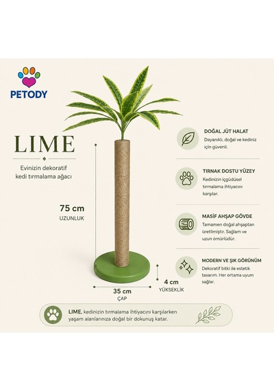 Petody Lime - Doğal Ahşap Kedi Tırmalama Ağacı