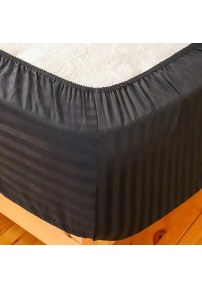 Çizgili Saten Yatak Çarşafı Lastikli 100x200 Yastık Kılıfı 50x70 Siyah