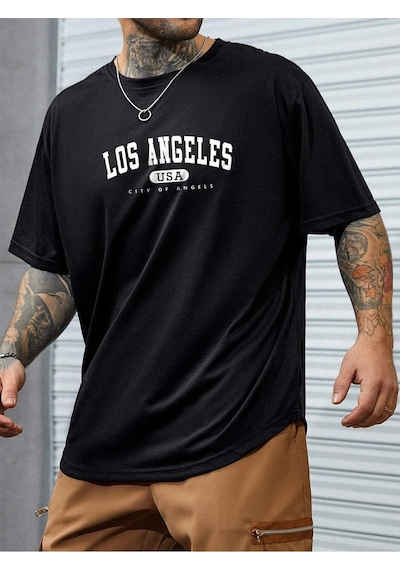 Flood Of Style Erkek Siyah Los Angeles Baskılı Oversize