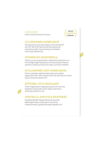 Bariyer Onarıcı Ceramide Serum Ceramide Np + Panthenol + 3ha Yoğun Nemlendirici & Yüz Kremi