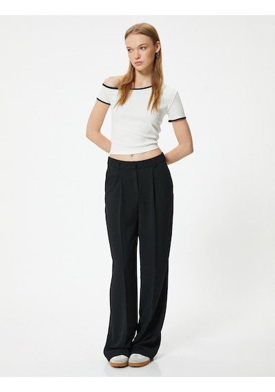 Koton Kayık Yaka Tişört Biyeli Düşük Omuzlu Kısa Kollu Slim Fit Ekru 4sal10968ık Ekru