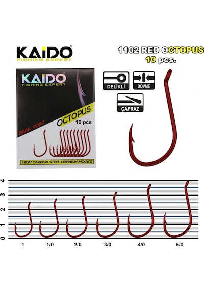 Kaido Red Octopus Beak Olta İğnesi 1102 10 Pcs No:4/0