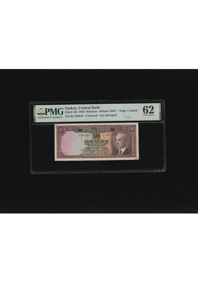 Pmg 62 Unc Çil İnönü Batan Gemi 50 Kuruş P 133 1930 S/n B3 450543/44 2. Ems