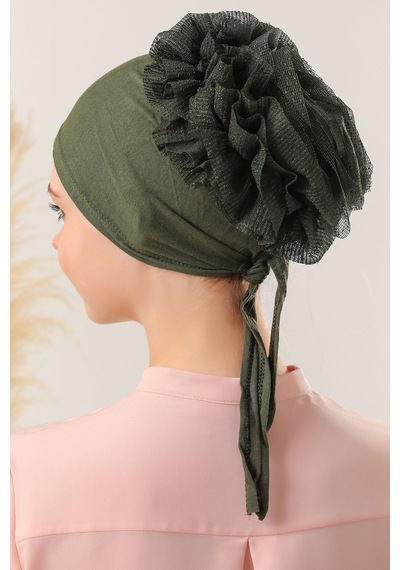 Melodi Scarf Kadın Tesettür 3'lü Fırfırlı Dikişli Topuzlu Dolgulu Dantelli Bone Haki Haki Melodi Scarf Kadın Tesettür 3'lü Fırfırlı Dikişli Topuzlu Dolgulu Dantelli Bone Haki Haki