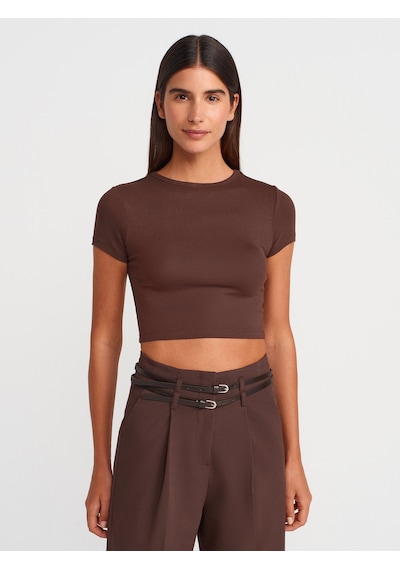 Dilvin 31104 Modal Crop Top-açık Kahve Açık Kahve