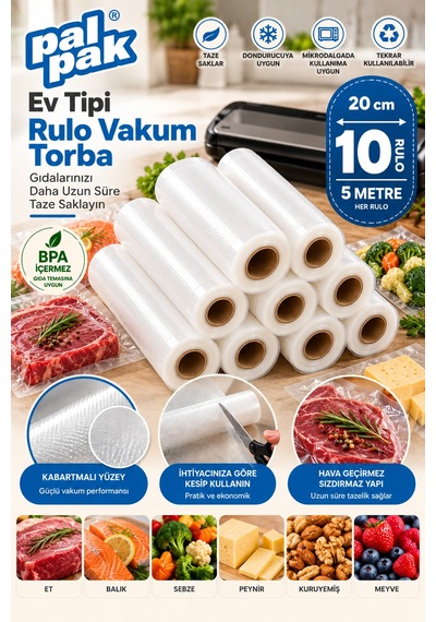 Ev Tipi Vakum Rulo En:20 Cm Boy:5 Metre 10 Adet Beyaz