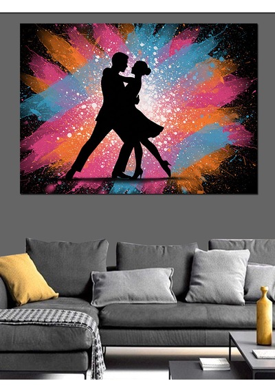 Işıklı Fon Tango Dansı Dekoratif Kanvas - Mdf Ahşap Tablo