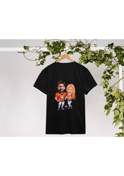 Bk Gift Kişiye Özel Sevgililer Karikatürlü İkili Siyah T-shirt Seti, Sevgililer Hediye, Çift Hediyesi, Yıl Dönümü Hediyesi, Kişiye Özel Tişört-1