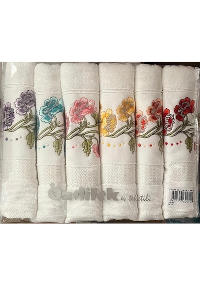 Özdilek Lupine 6'lı Çantalı Nakışlı Havlu Model4 Beyaz