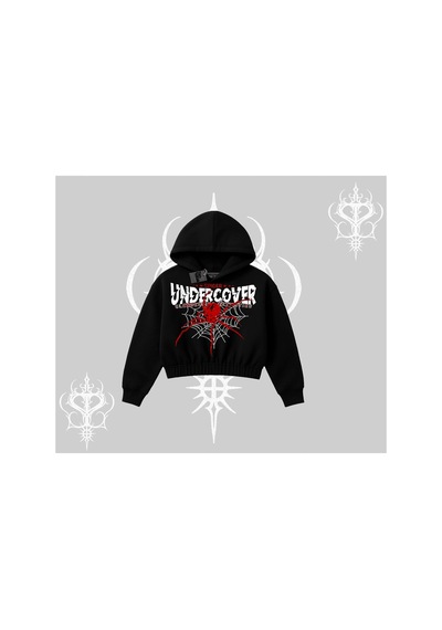 Tarzsokak Beyaz Crop Kapşonlu Sweatshirt Spider Undercover Siyah